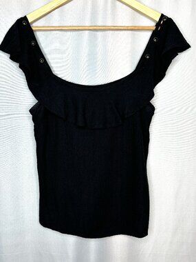 ANTIX Off Shoulder Ruffled Black Top, Size Large Boho Cottage Fairy